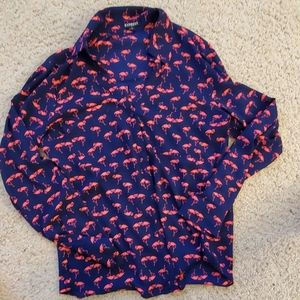Neon pink and navy flamingo blouse Express Medium